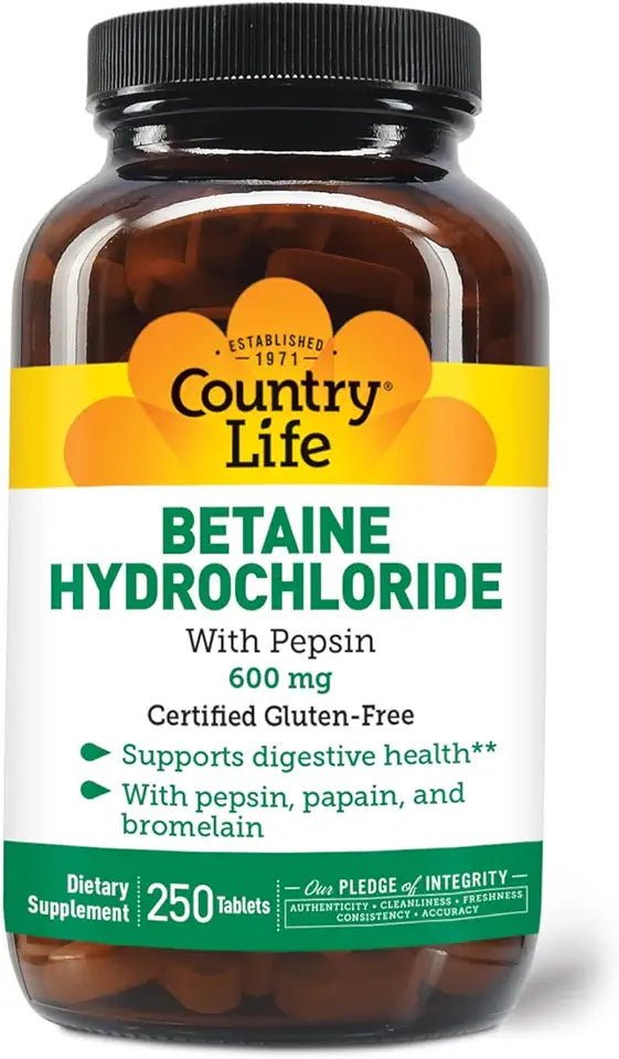 Betaine Hydrochloride with Pepsin 600 mg 250 Tablets G7741