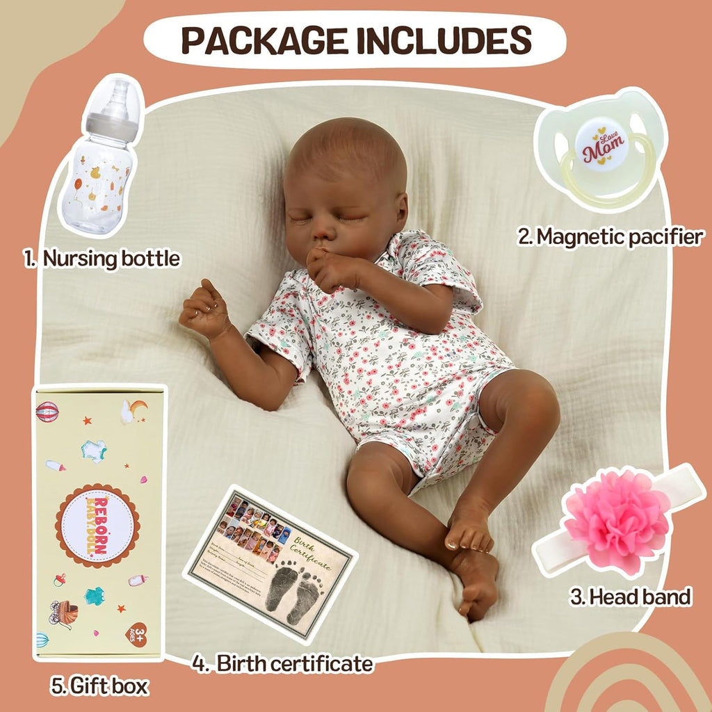 17-Inch Black Reborn Baby Dolls with Feeding Kit L4802