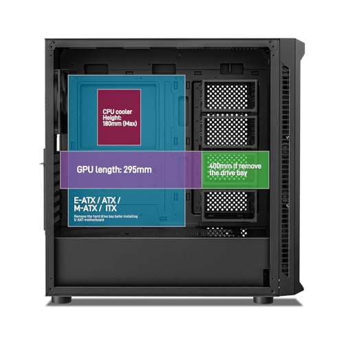 Black Mid Tower Computer Case with 4x120mm Fans U478597