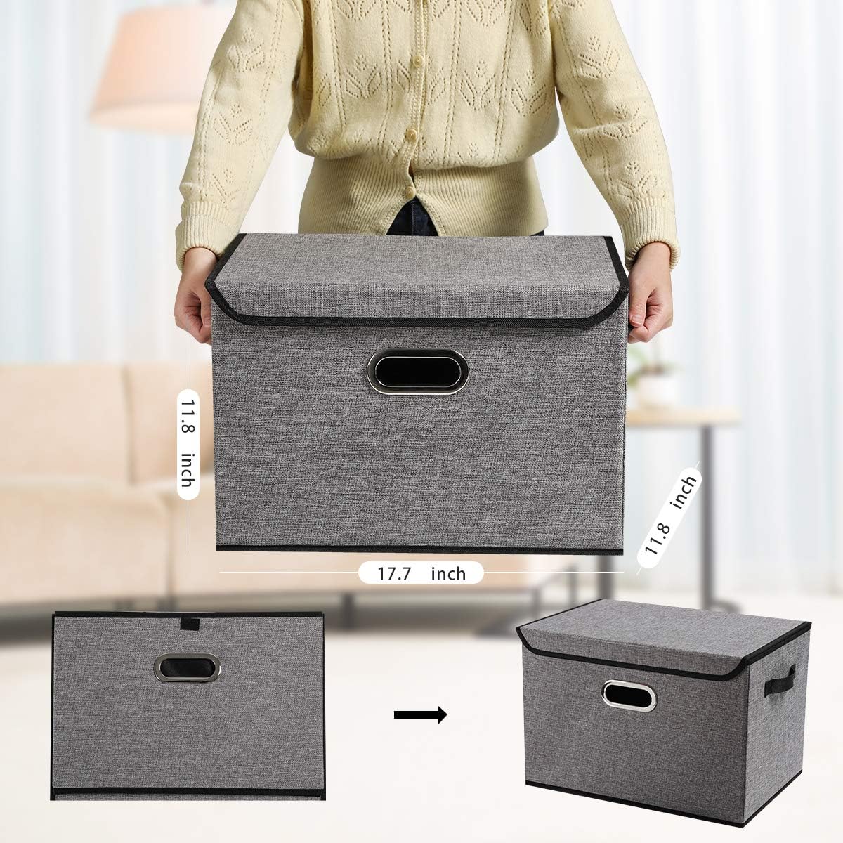 Collapsible Storage Boxes with Lids, Fabric Foldable Storage Container, Pack of 2 Z703