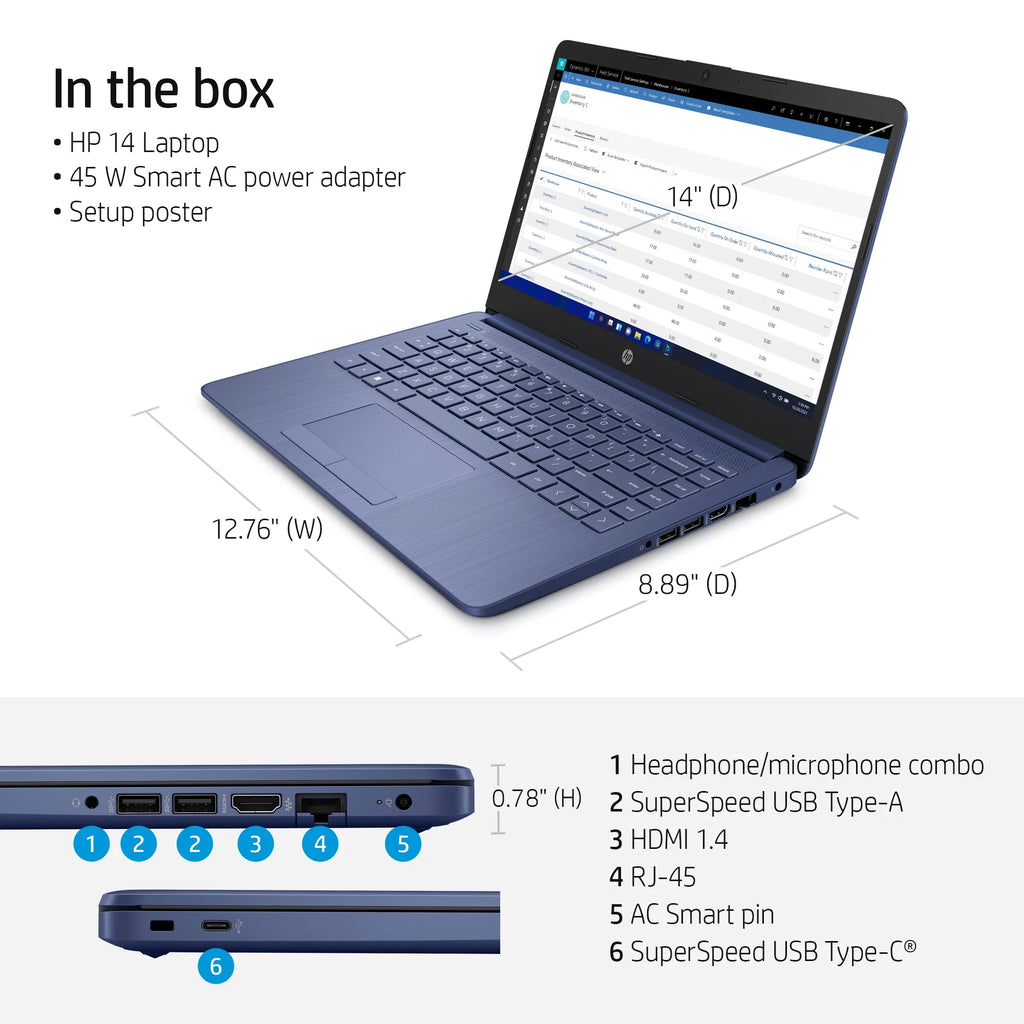 14" Laptop, Intel Celeron N4120, 4GB RAM, 64GB eMMC, Blue O729284