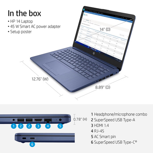 14" Laptop, Intel Celeron N4120, 4GB RAM, 64GB eMMC, Blue O729284