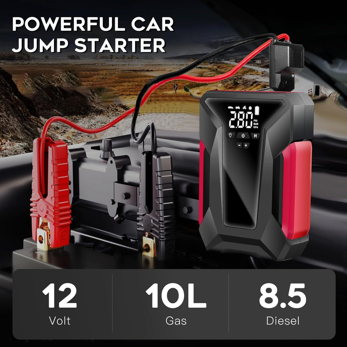 4000A Peak Car Jump Starter with Air Compressor and Emergency LED Light M24029