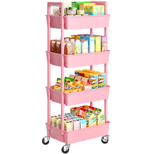 White 3 Tier Plastic Rolling Cart with Lockable Wheels D654