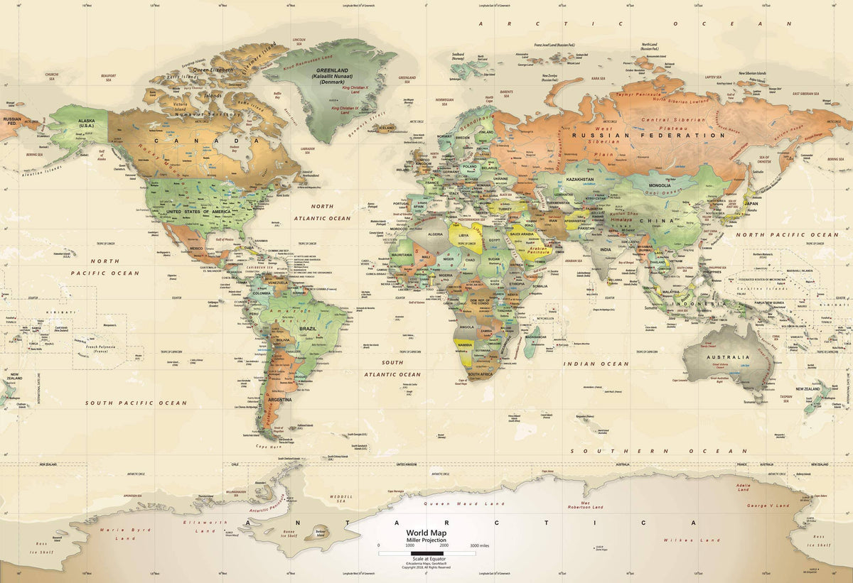 Antique Ocean Political Map Wall Mural S318