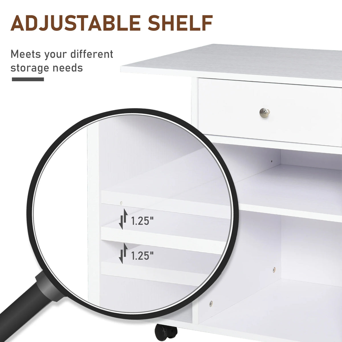 Printer Table Desk with Wheels and Adjustable Shelf H81237