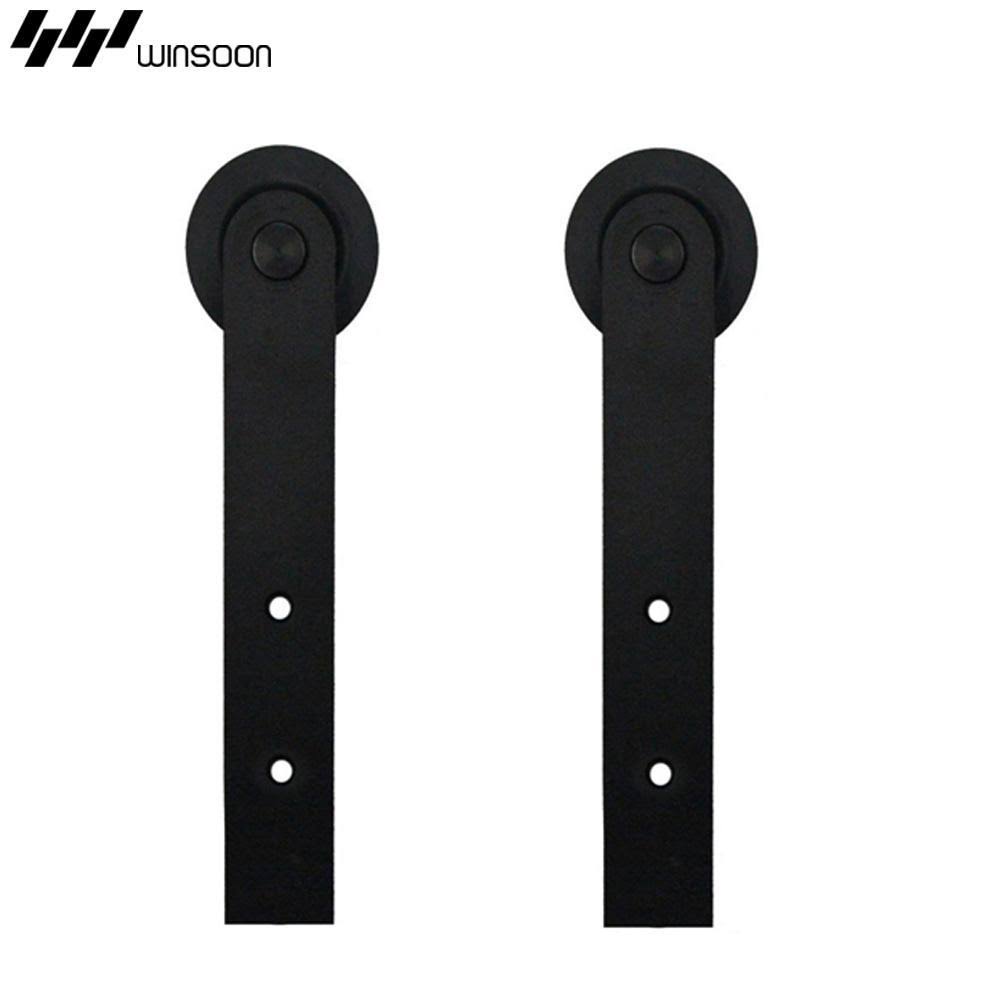 Black Bypass Sliding Barn Hardware Track Kit for Double Wood Doors B3819
