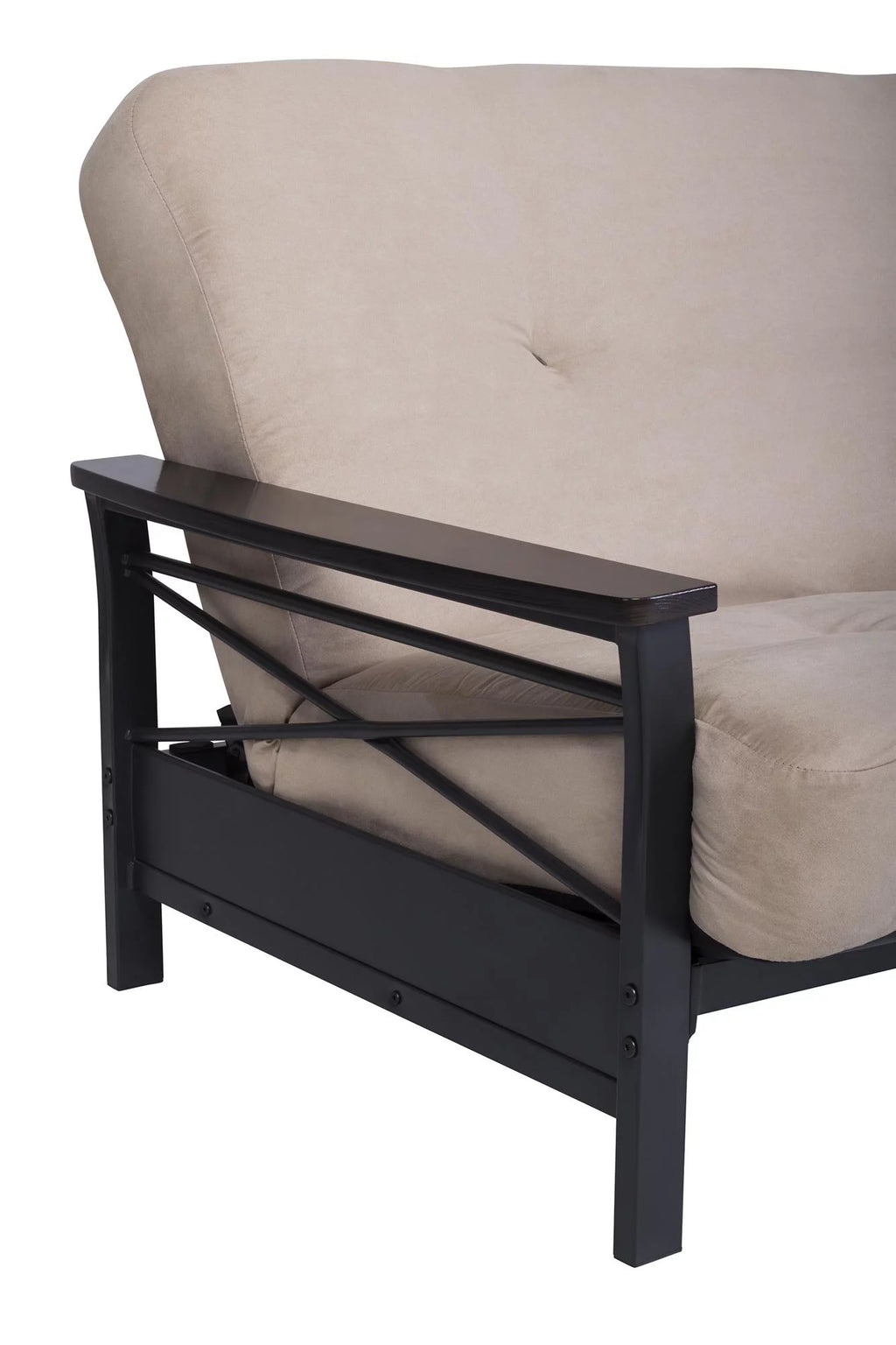 Full Size Metal Futon Frame with Espresso Wood Armrests H8467