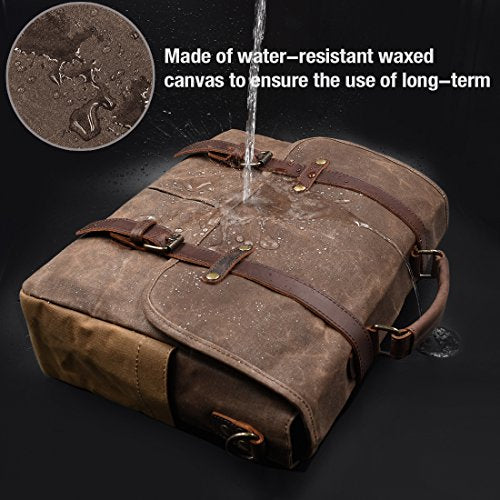15.6 Inch Waterproof Brown Leather Canvas Messenger Bag G300