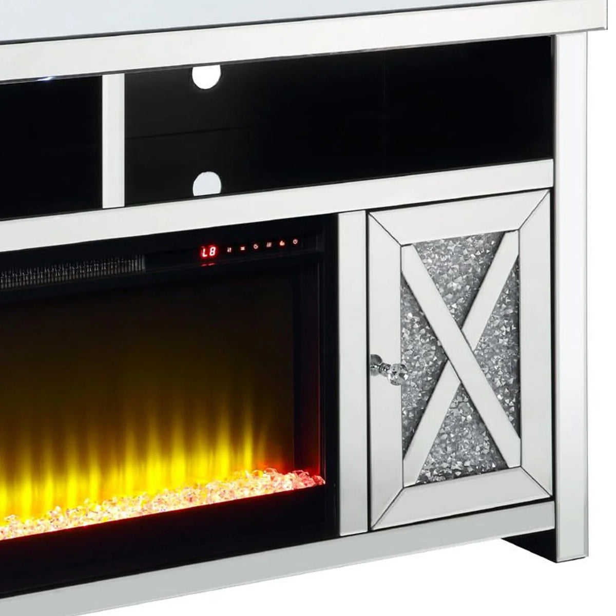 TV Stand with Electric Fireplace and Beveled Mirror Framing M2668