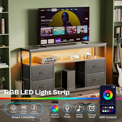 Black 4 Drawer TV Stand Dresser with Power Outlets and LED Lights Q19379