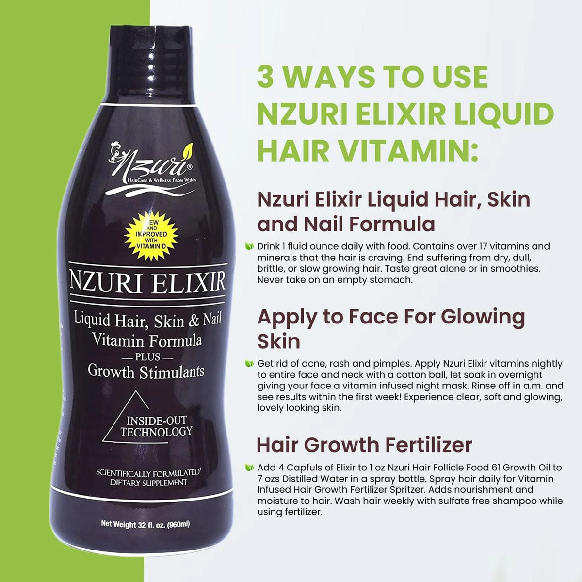 Hair Skin and Nails Vitamins with Biotin, Folate, and Vitamin D, 32 oz E798523