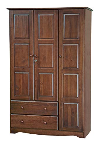 100% Solid Wood Armoire Wardrobe Closet, Java, 4 Shelves, 1 Clothing Rod, 2 Drawers, 1 Lock F5871