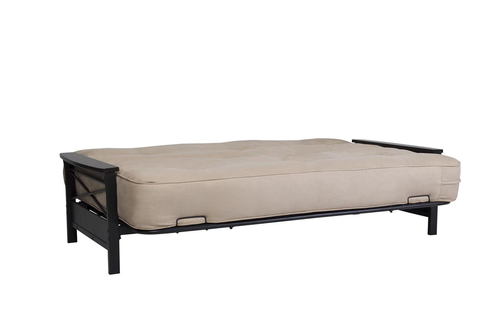 Full Size Metal Futon Frame with Espresso Wood Armrests H8467
