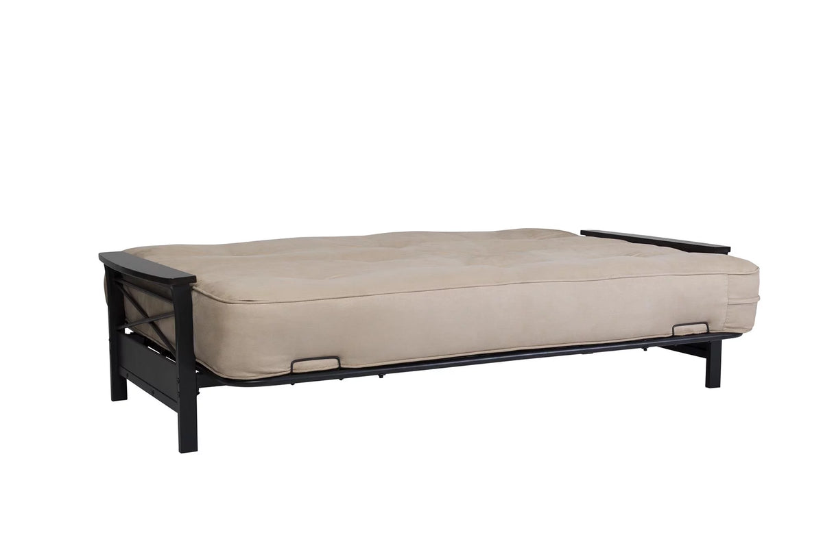 Full Size Metal Futon Frame with Espresso Wood Armrests H8467