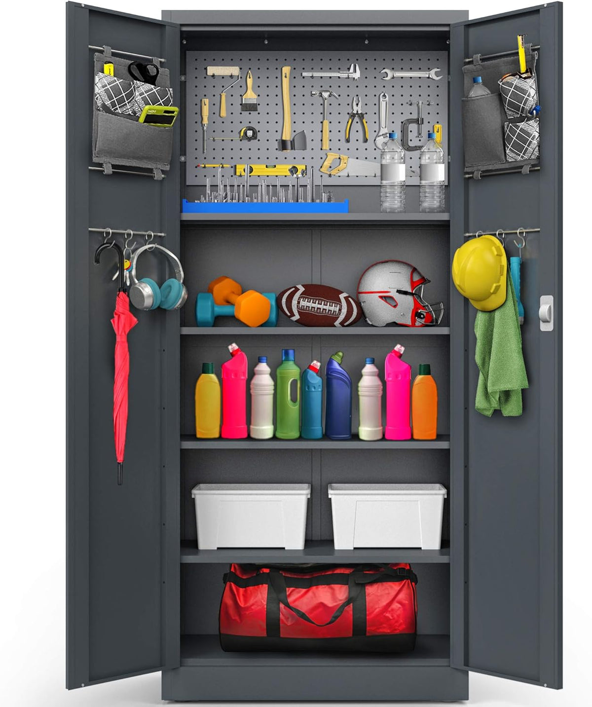 Metal Storage Cabinet with Doors, Adjustable Shelf, Light Gray K960350