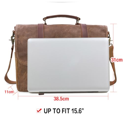 15.6 Inch Waterproof Brown Leather Canvas Messenger Bag G300