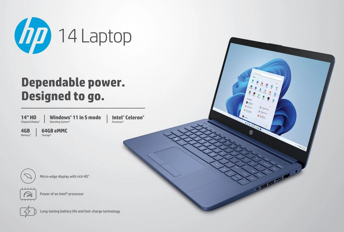 14" Laptop, Intel Celeron N4120, 4GB RAM, 64GB eMMC, Blue O729284