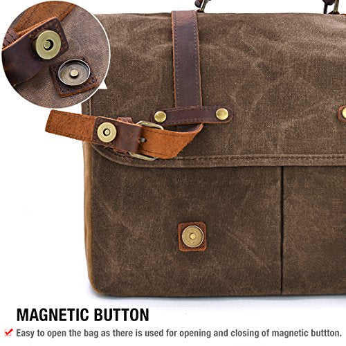 15.6 Inch Waterproof Brown Leather Canvas Messenger Bag G300