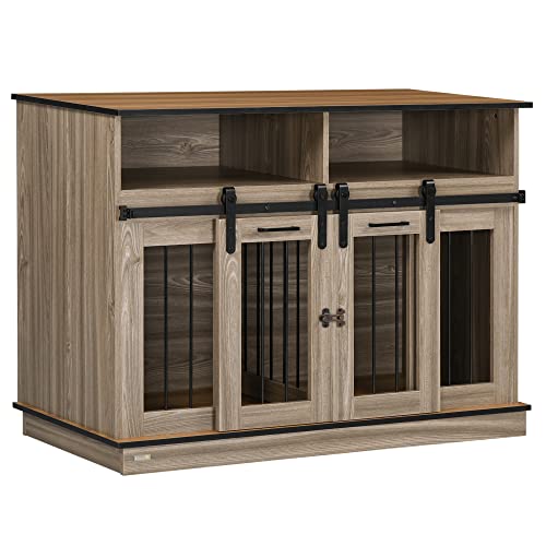White Dog Crate Furniture with Shelves, Sliding Doors, 47" x 23.5" x 35" Q327129