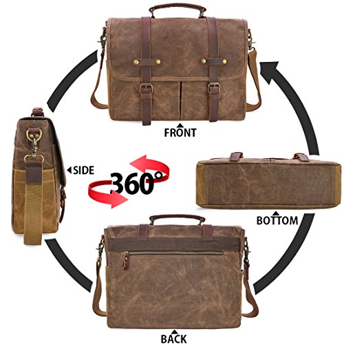15.6 Inch Waterproof Brown Leather Canvas Messenger Bag G300