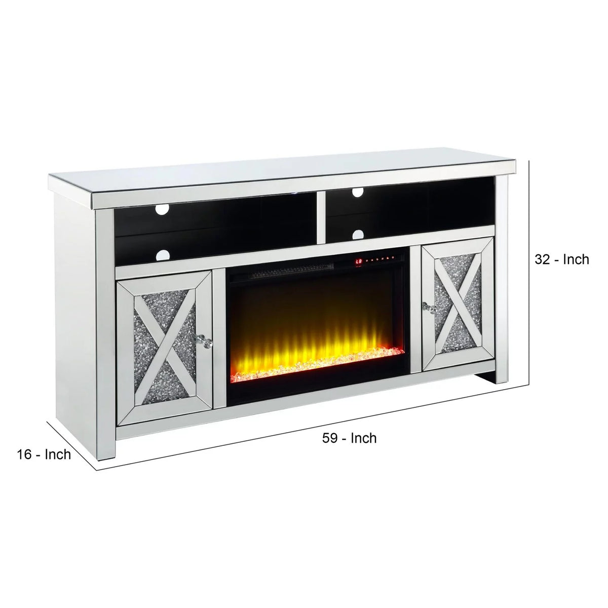 TV Stand with Electric Fireplace and Beveled Mirror Framing M2668