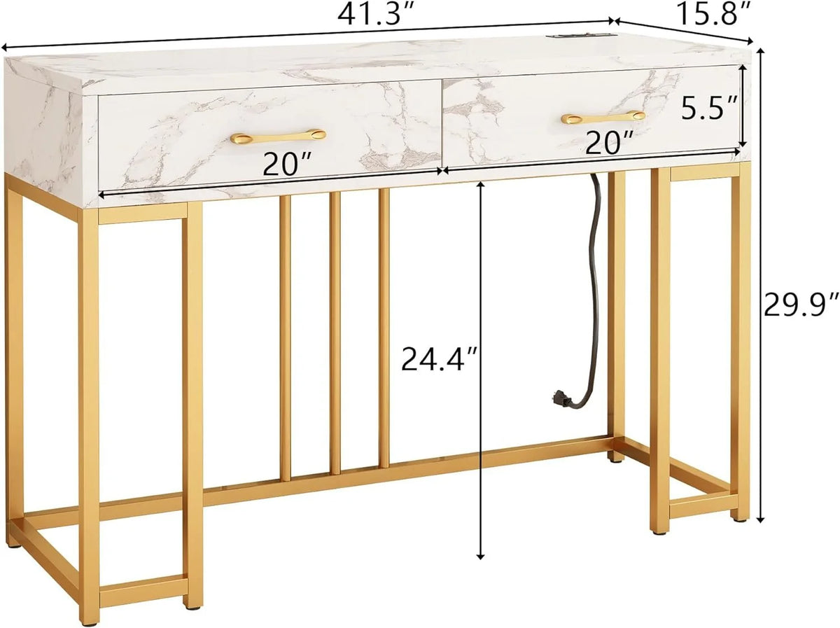 Marble White 2 Drawer Console Table Z62194
