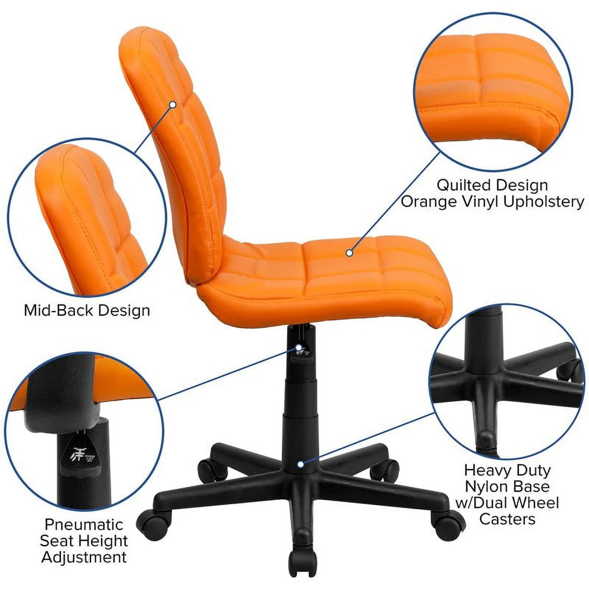 Orange Quilted Office Swivel Chair S2398