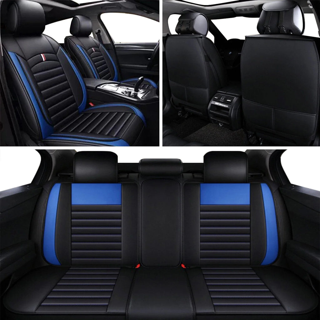 Black+Blue PU Leather Car Seat Covers Set P6665