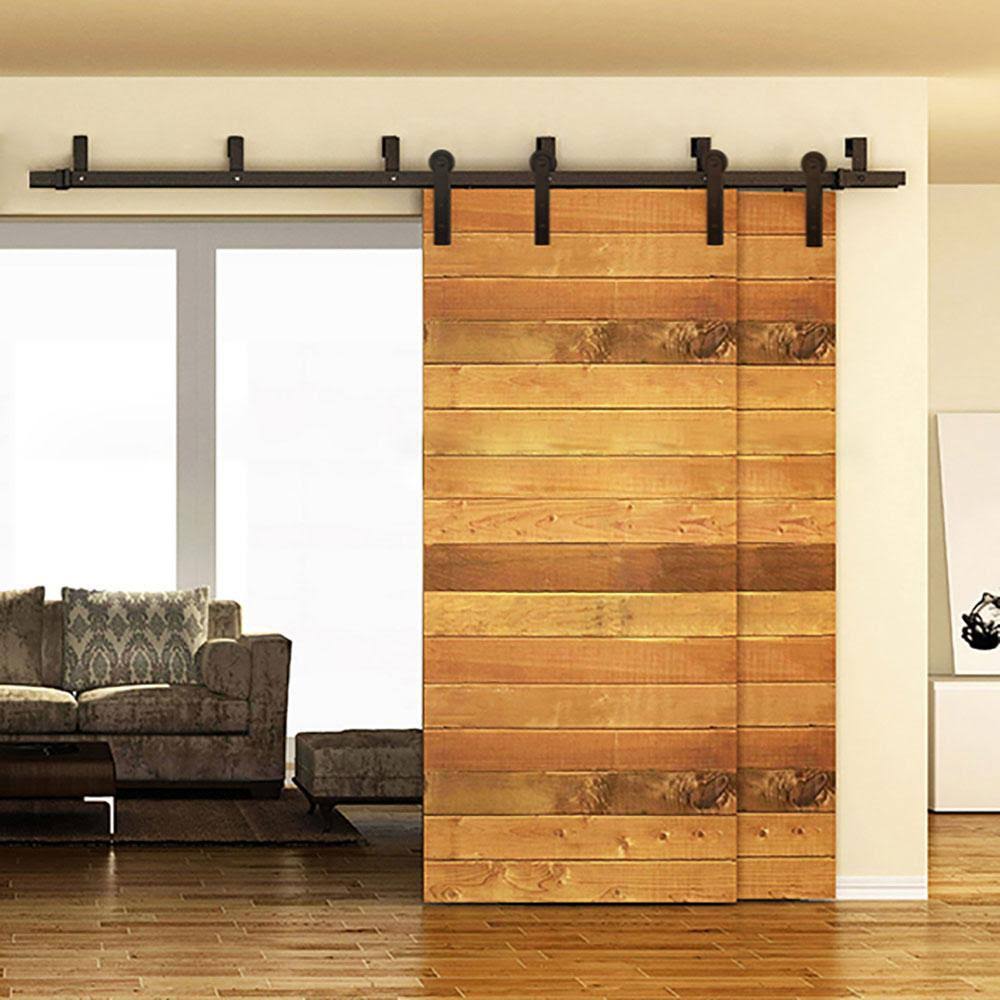 Black Bypass Sliding Barn Hardware Track Kit for Double Wood Doors B3819