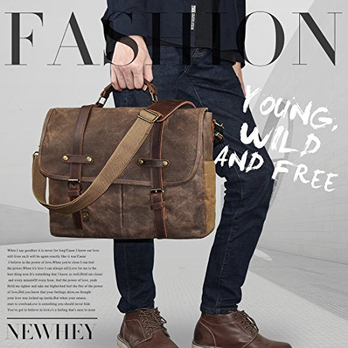 15.6 Inch Waterproof Brown Leather Canvas Messenger Bag G300