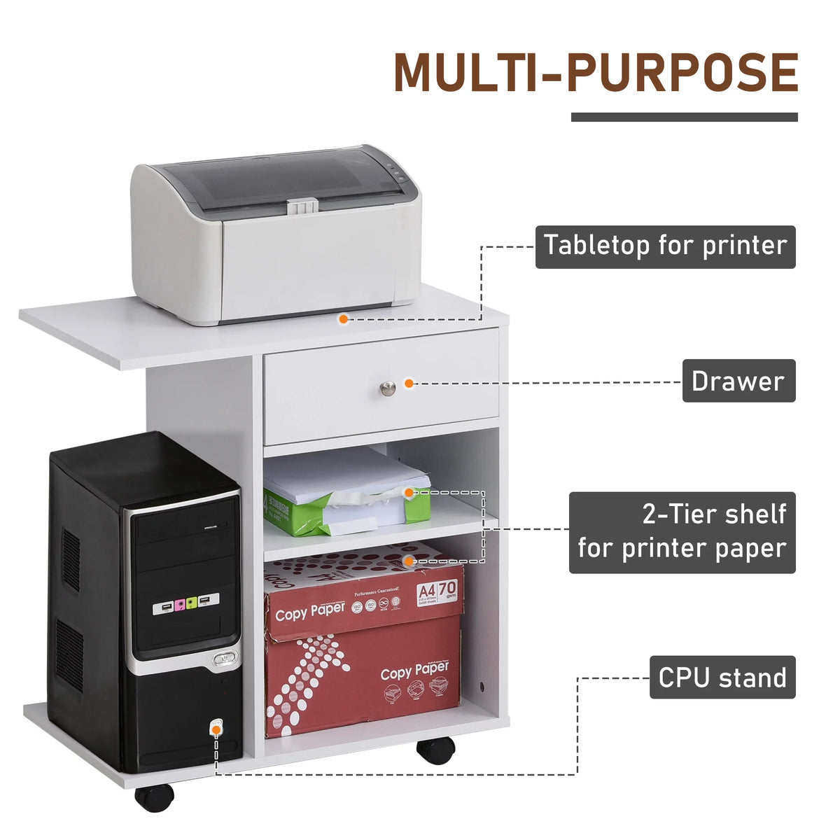Printer Table Desk with Wheels and Adjustable Shelf H81237