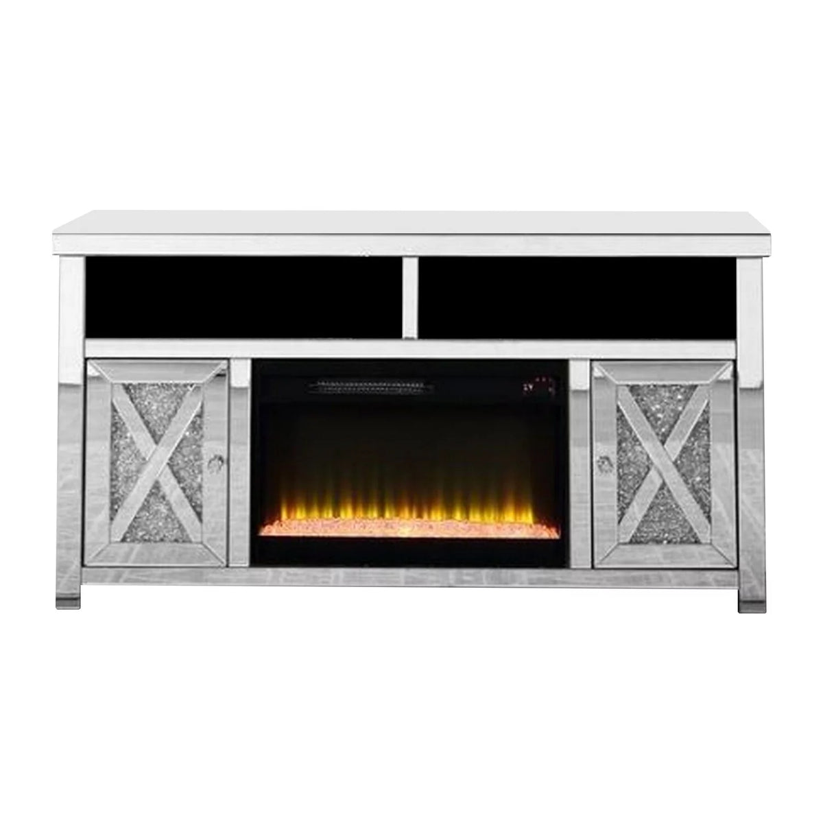 TV Stand with Electric Fireplace and Beveled Mirror Framing M2668