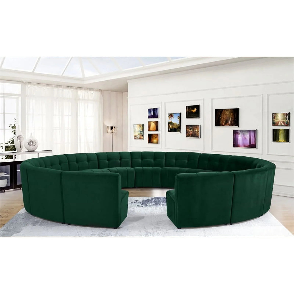 Green Velvet Tufted Modular 15 Piece Sectional Sofa D70663