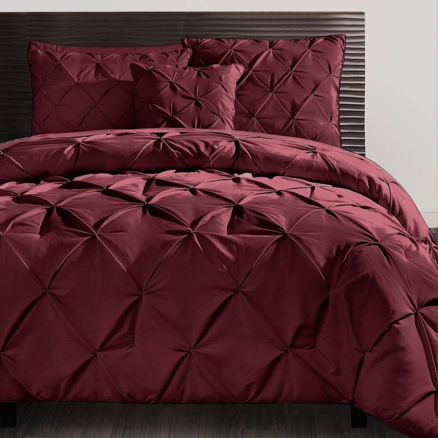 Burgundy 4-Piece Pintuck Textured Bedding Comforter Set S256887
