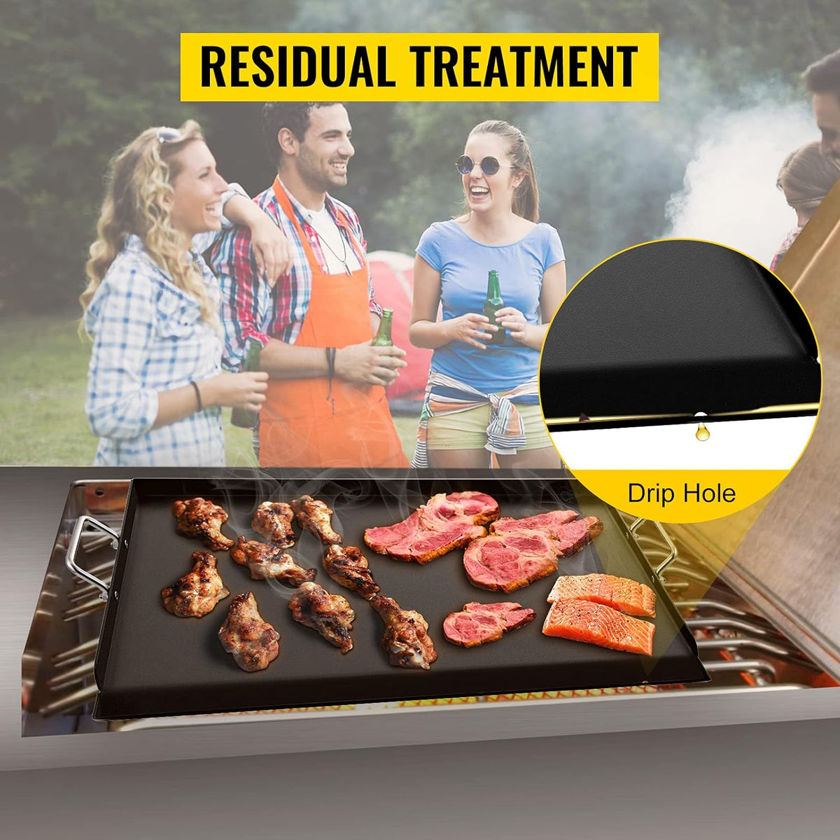 Carbon Steel Griddle, 16 x 37 Flat Top Plate with 2 Handles R5673