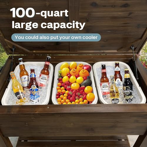 100-Quart Wooden Patio Cooler with Wheels N82657