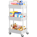 White 3 Tier Plastic Rolling Cart with Lockable Wheels D654