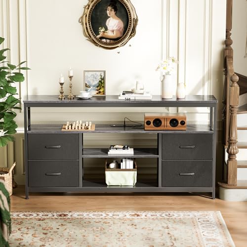 Black 4 Drawer TV Stand Dresser with Power Outlets and LED Lights Q19379