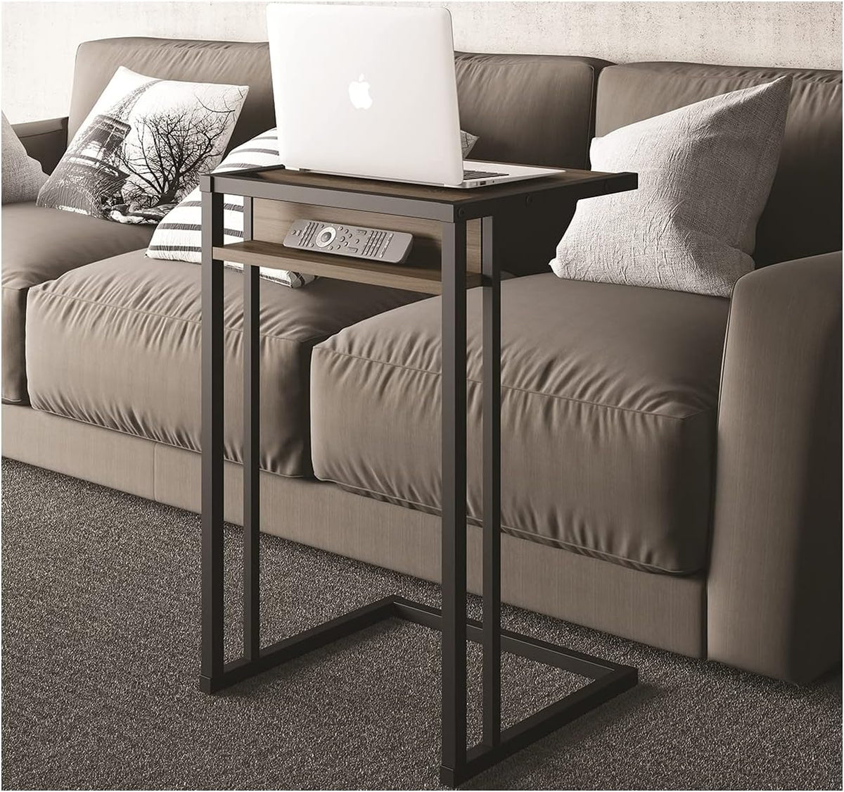 Dark Brown Oak End Table with Black Metal Frame K53077