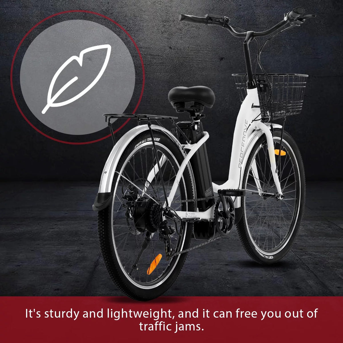 26 Inch 350 W White 7 Speed Electric Bicycle with Basket I7992