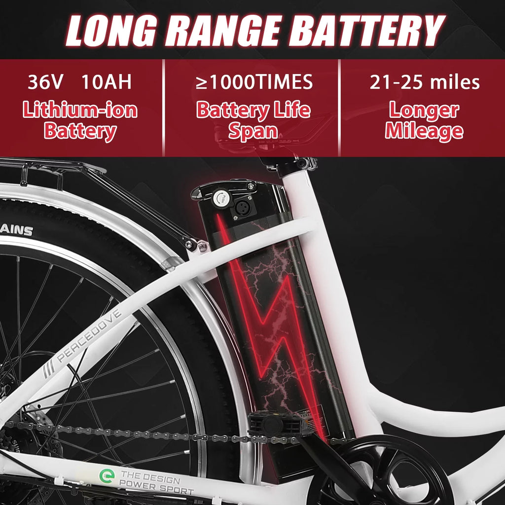 26 Inch 350 W White 7 Speed Electric Bicycle with Basket I7992