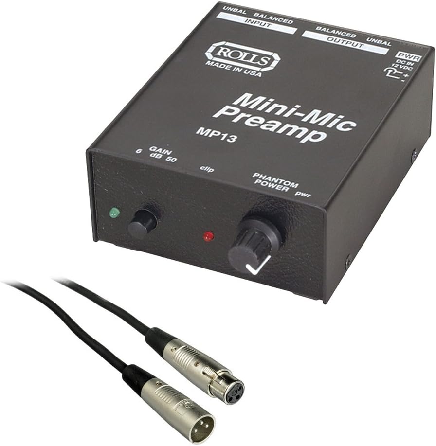 Mini Microphone Preamp with XLR M to XLR F Microphone Cable - 6' Pack of 2 Y158