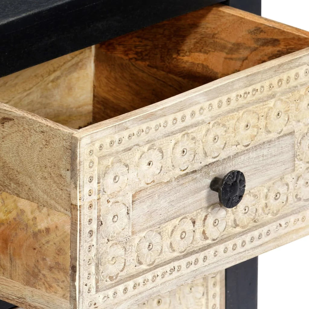Hand Carved Gray Solid Mango Wood Bedside Cabinet W552902