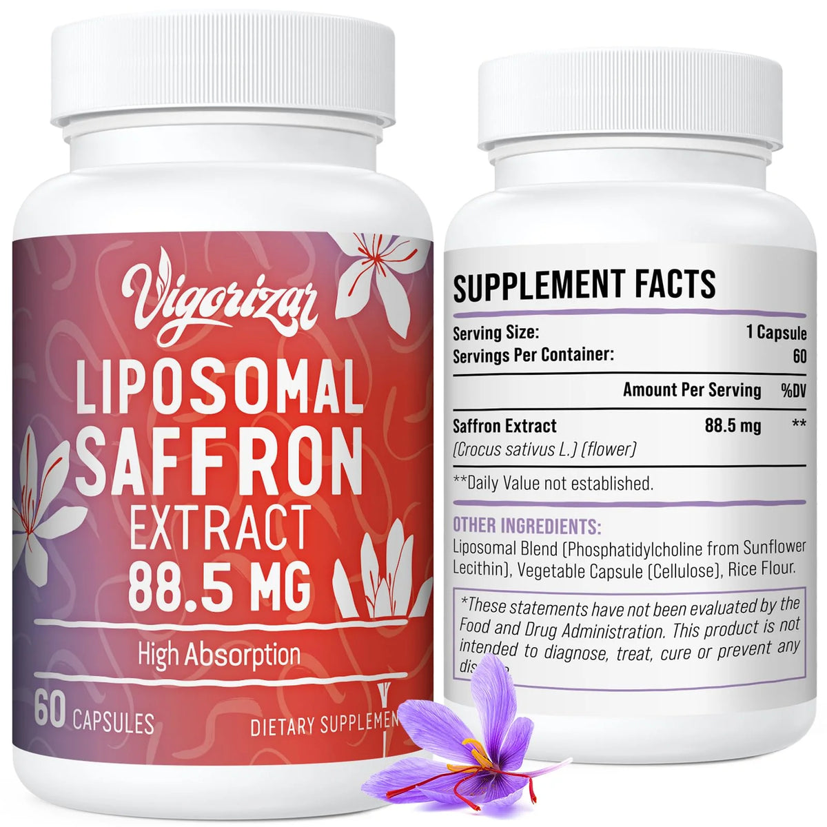 Pure Saffron Extract 88.5 mg 60 Veggie Capsules U3349
