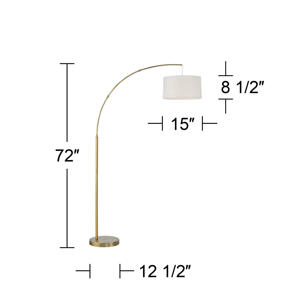 72" Tall Brass Metal Arc Floor Lamp with White Linen Drum Shade W165832