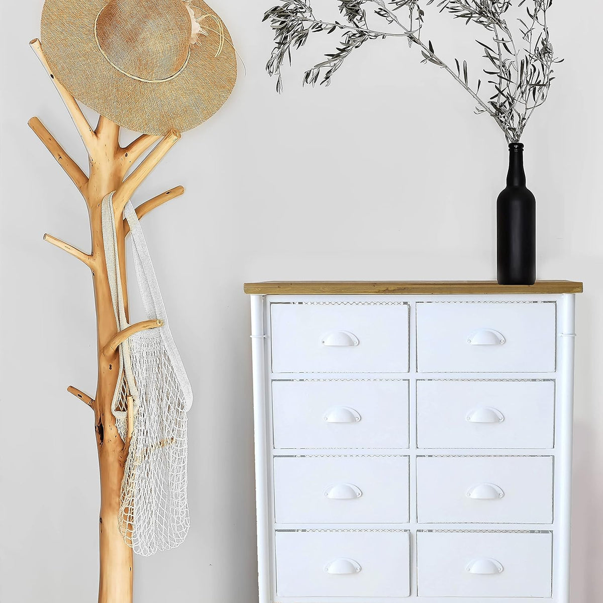 White 8 Drawer Accent Cabinet with Solid Wood Top and Metal Mesh Detailing O27291