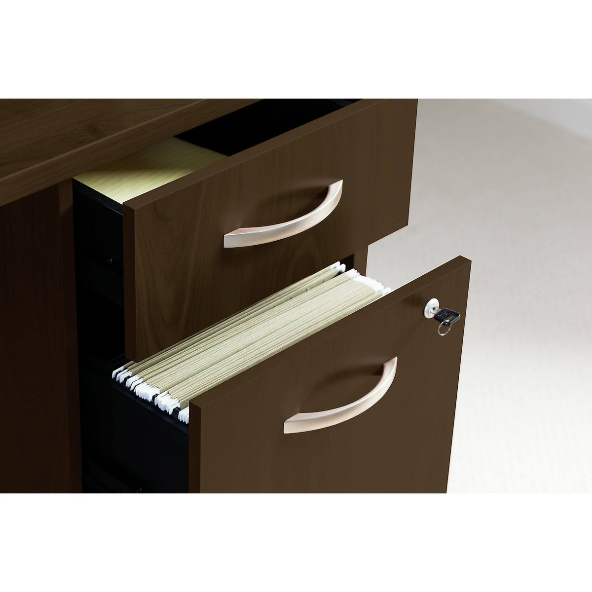 Mocha Cherry Office Desk with Pedestal W35290