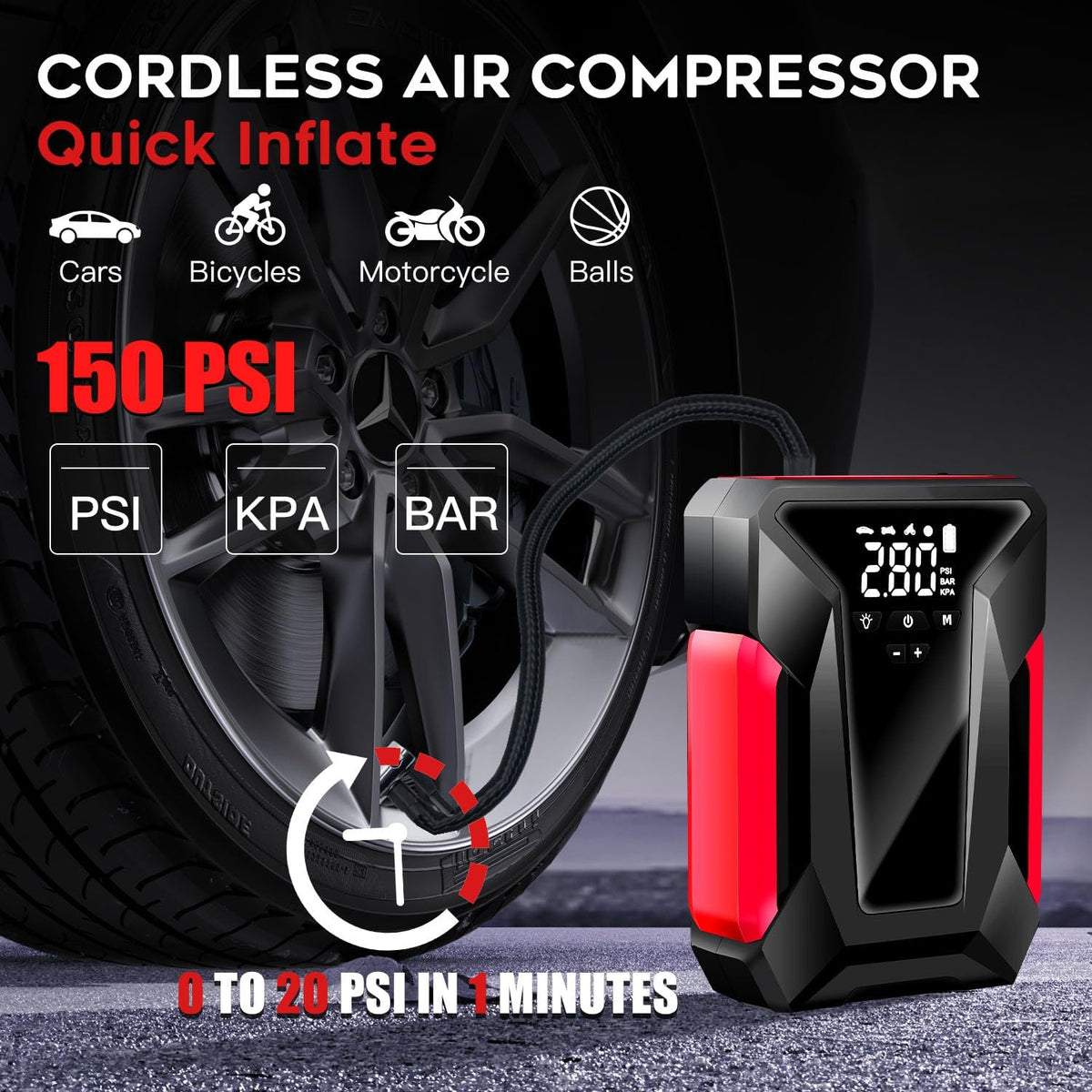 4000A Peak Car Jump Starter with Air Compressor and Emergency LED Light M24029