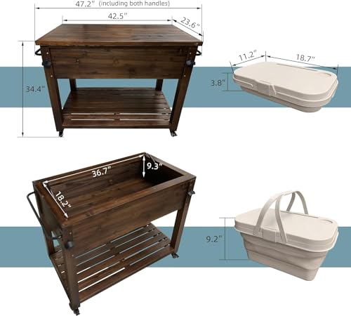 100-Quart Wooden Patio Cooler with Wheels N82657